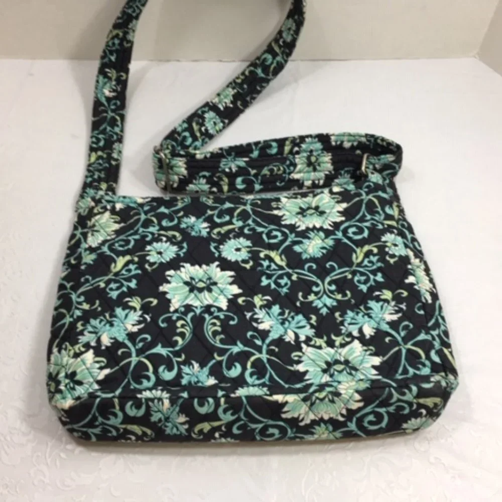 Lemon Hill Quilted Adjustable Cotton Shoulder Bag - Black/Blue/Green Floral
